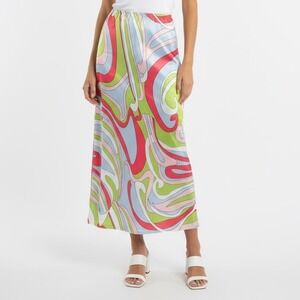 KOLLYY Retro Swirl Print Maxi‎ Skirt Women's Size L Flowy Boho Vacation
